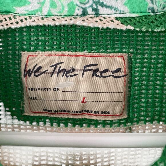 We The Free People Del Mar Cabana Shirt Green Tan Stripe NWOTs size large - Picture 6 of 13